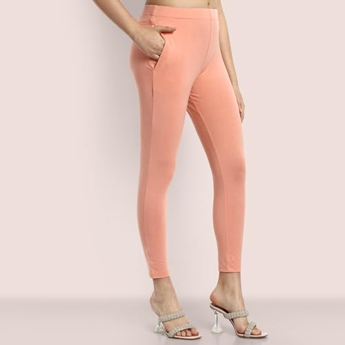 Image of ONE SKY Women Ankle Length Leggings | Premium Cotton Modal Spandex Blend | High Waist Stretchable & Bio-Washed Fabric | Colour-Lock | Ethnic Leggings for Women