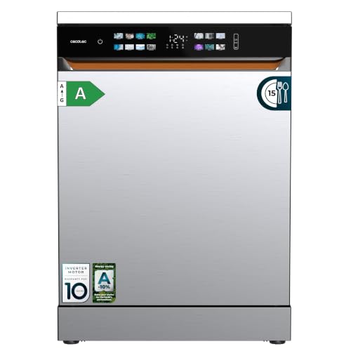 Cecotec Lavavajillas Independiente de 60 cm Bolero Aguazero 6900 Inox. 15 Cubiertos, 8 Programas, Clase A, Motor Inverter Plus, Pantalla FullColor XXL, Auto Open y Turbo Dry+, Dual Zone Wash, Inox