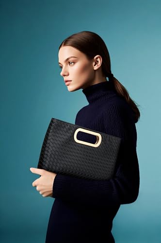 Image of Women's Woven Evening Bag Casual Leather Shoulder Handbag Fashion Clutch Purse