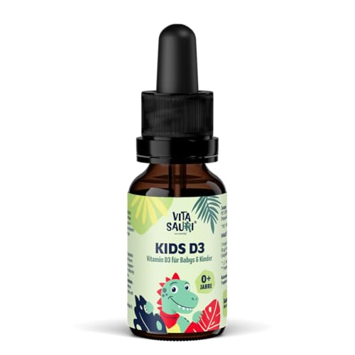 Vitasauri Kids D3 - Vitamin D Tropfen für Babys und Kinder - Leicht zu schluckende Vitamin D3 Tropfen gelöst in MCT Öl - Geeignet für Säuglinge Babys & Kinder (20 ml)