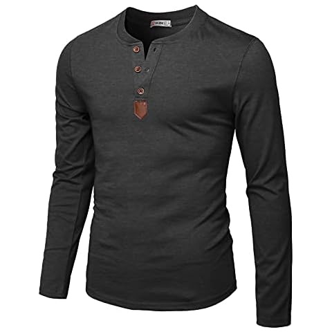 H2H Mens Lightweight Breathable Long Sleeve Henley Button Tshirt Charcoal US L/Asia XL (CMTTL0103) Cover