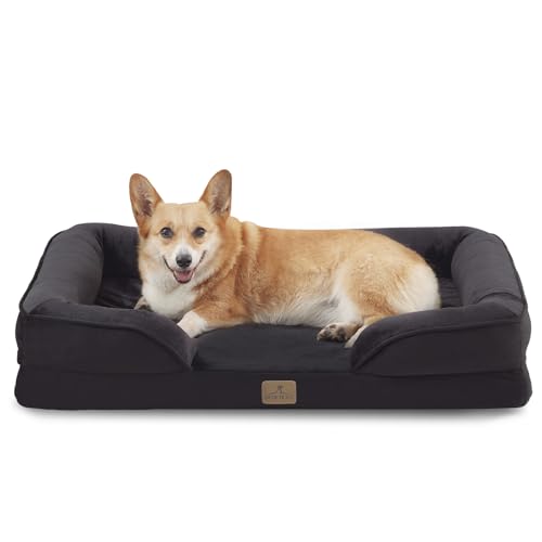 Image of Bedfolks Orthopedic Dog Bed, Waterproof Dog Sofa Bed for Large Dogs, Egg Foam Pet Couch Bed with Removable Washable Cover and Nonslip Bottom, Black