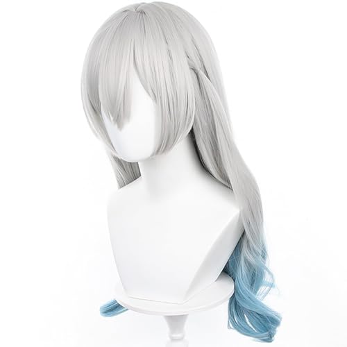 Image of Anime Gray Blue Wigs Women Long Wave Wig with Bangs Heat-Resistant Fiber Wig COS Game FireflyWigs Halloween,Christmas,Comic con,Game Show,Party