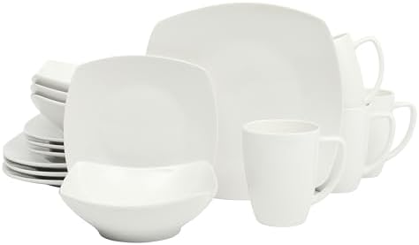 Gibson Home Zen Buffet White Porcelain Dinnerware Set for 4, Squa...