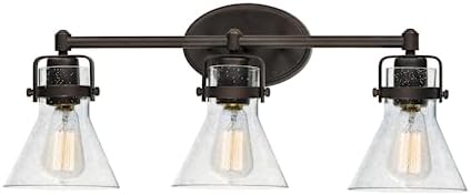 Maxim 26113CDOI I Seafarer Collection 10 Inch Three-Light Bathroom Vanity Wall Mount I Oil Rubbed Bronze Finish I Nautical-Inspired with Seedy Glass I Modern Contemporary Light Fixture I