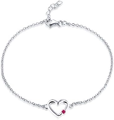 JO WISDOM Women Bracelet,925 Sterling Silver Birthstone Heart Link Bracelet with AAA Cubic Zirconia Birthstone,18cm+2cm Adjustable