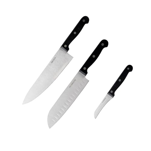 Nirosta Mega Set de Cuchillos de Cocina, incluye Cuchillo de Chef 32 cm, Cuchillo Santoku 30 cm y Cuchillo Patatero 18 cm, Hoja de Acero Inoxidable Muy Afilado, Mango POM con Remaches, 3 uds.