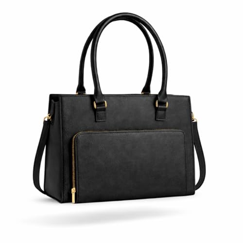 Bolsa Feminina Estruturada Couro Sintético com Zíper Frontal, Alça Dupla e Compartimentos Internos (Preto)