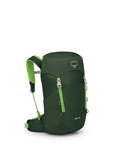 Osprey Jet 18L Kid's Hiking Backpack, Green Canopy - Detailed View