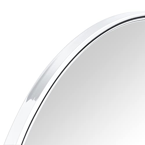 Image of Round Pivot Bathroom Mirror Chrome Circle Metal Framed Tilting Vanity Mirrors for Wall, Overall 27.98 x 24 inches (Mirrror 24 x 24 inches)