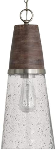 Capital Lighting 340511HN Connor Mid-Century Wood & Glass Cone Pendant, 1-Light 100 Watts, 20" H x 8" W, Black Wash/Matte Nickel