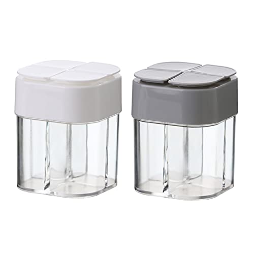 GRIRIW 2pcs Four Seasoning Bottle Condiment Storage Jar Spice Storage Bottles Mini Salt Shaker Clear Container Powdered Sugar Container Four-grid Condiment Jars Salt Containers Pp White