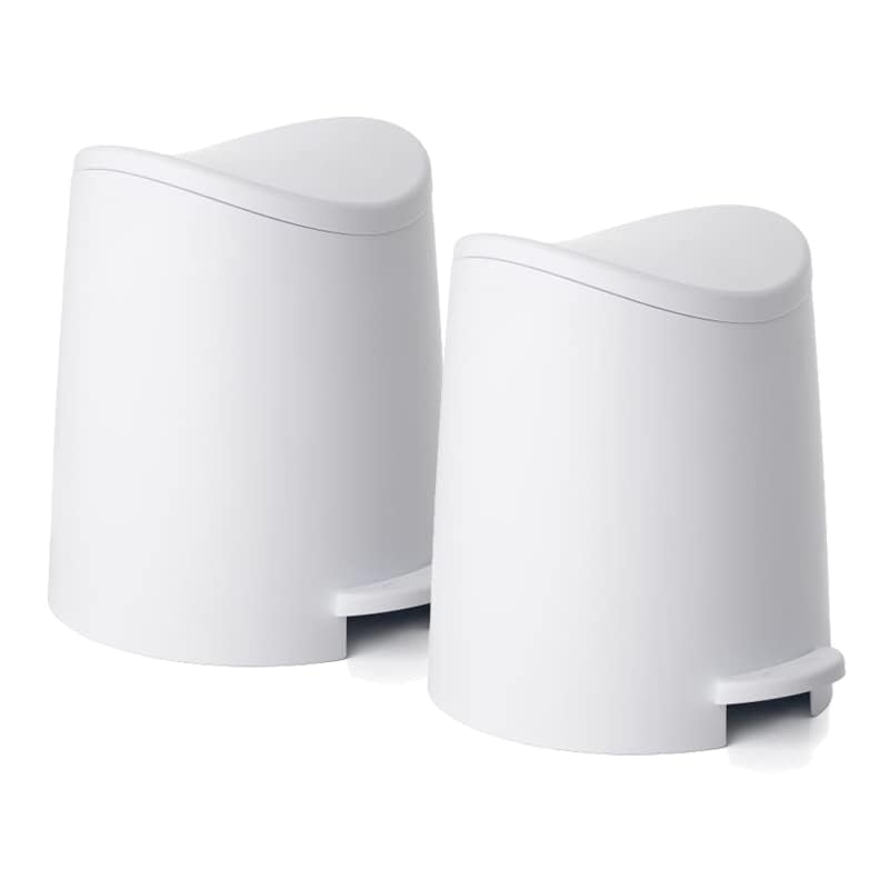Image of Small Plastic Bathroom Trash Can with Lid 3 Liter Modern Curved Step On Trash Can with Foot Pedal, Mini Kitchen Waste Bin, Durable and Soft Close for Bedroom, Office, Under Desk (White-2 Pack)
