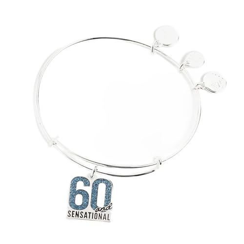 Alex and Ani A21EB60SS,Celebrate, 60 and Sensational Expandable Bangle Bracelet,Shiny Silver,Blue, Bracelets - Main Image