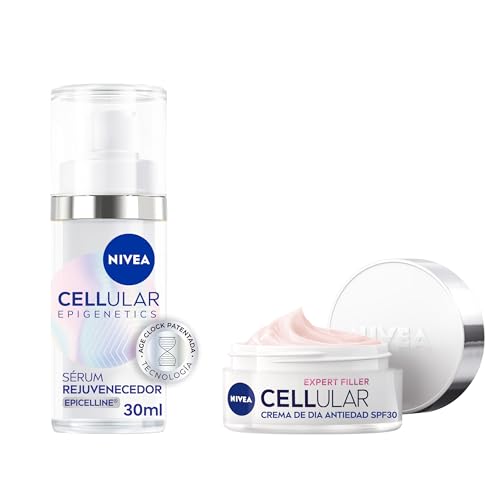 Pack NIVEA Hyaluron Cellular Expert Filler Crema de Día FP30 (1 x 50 ml) + NIVEA Cellular Epigenetics - Serum Facial Rejuvenecedor con Epicelline - Cuidado facial Antiedad (1 x 30 ml)