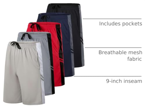 Image of 5 Pack Boys' Mesh Athletic Shorts Basketball Kids Soccer Sports Pockets