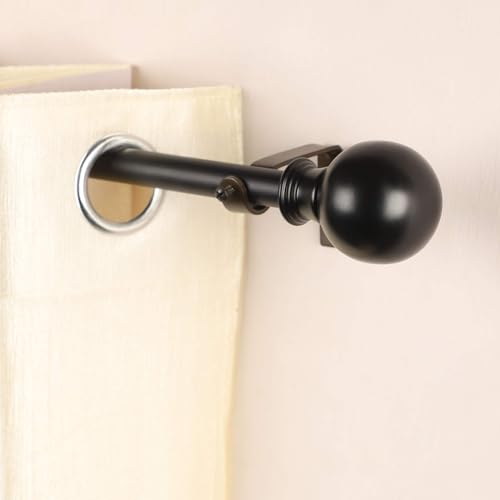 Image of The Decor Mart 52 inch to 144 inch Extendable Curtain Rod |1 inch Curtain Rods for Door & Windows Adjustable Iron Telescopic Drapery Bar with Grey Metal Finials | Black