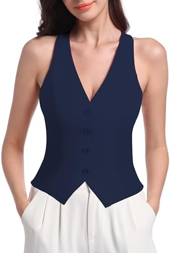 V VOCNI Racerback Vest for Women Slim Fit V Neck Waistcoat Suit Vest