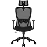 Durrafy Office Chair, Desk Chair with Adjustable Headrest, Lumbar support and Liftable Armrest, High Back Ergonomic Office Chair, Breathable Mesh Backrest for Comfy, Computer Chair for Home/Office