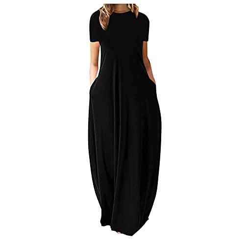 Vestido largo cinturón con cuello en V manga corta moda negro - Vestidos-maternidad  - Premamá de mujer
