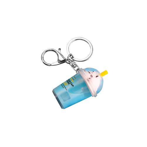 Tenghong2021 Key Chain Christmas Gift Cute Cat Cup Acrylic Fruit Milk Tea Kitty Bubble Key Ring Jewelry Fashion Accessories -01 Blue #TOP14