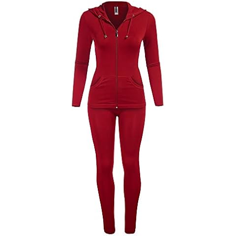 FashionMille Women's One Size Comfortable Active Workout Gym Fitness 2 pc Leggings and Track Jacket Set - red - One size/1X Cover