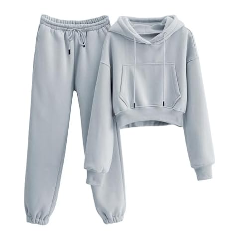 Fiona Jolin Sweatsuits for Women Set 2 Piece Outfits Hoodie Pullover Sweatshirt Jogger Pants Tracksuit Set (Grey-XL) Cover