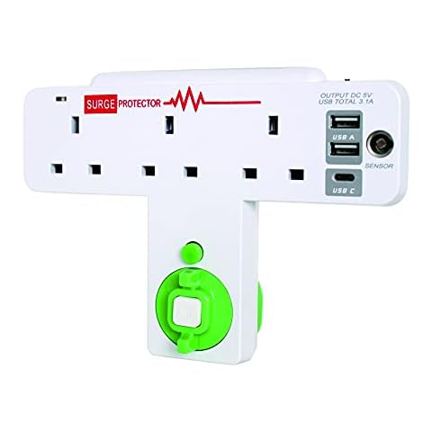 Extension Plug with USB,Cable Free Wall Socket 6 Way Roto Adaptor With 90 or 180 Degree ,3 Plug Adaptor with 2 USB A and 1 USB C Port Multi Plug Adapter, 13A UK Plug Switched Socket for Home Office Cover