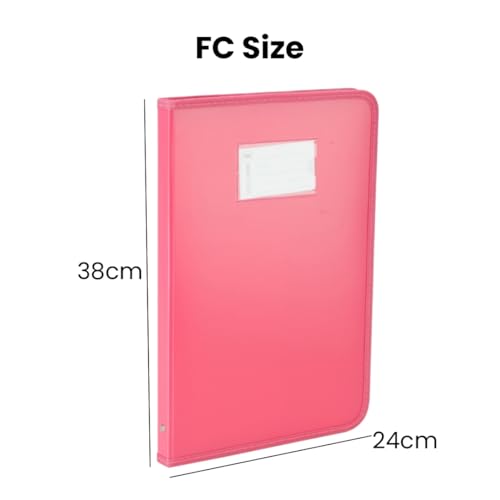 Image of Worldone Zipper Display Book Folder for Documents, with Name Card, Made of 0.8mm Virgin PP Material with 20 Bound Plastic Binder Sleeves, Size FC (fullscap), Radiant Pink, Set of 1