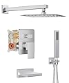 Holispa Shower System with Tub Spout, All Metal Tub Shower Faucet Set with 10” Rain Shower Head and Handheld Spray combo, Wall Mounted Tub Shower Systems with Valve and Trim Kit, Brushed Nickel