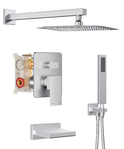 Brushed Nickel Shower Faucet Set With 16 Inch Rain Head – Wall Mounted Combo Kit & Valve - View #9