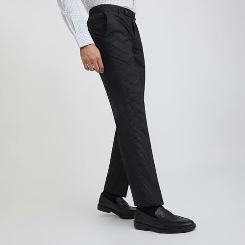 Image of Park Avenue Men Regular Fit Checks Pattern Poly Viscose Blend Flat Front Formal Trouser