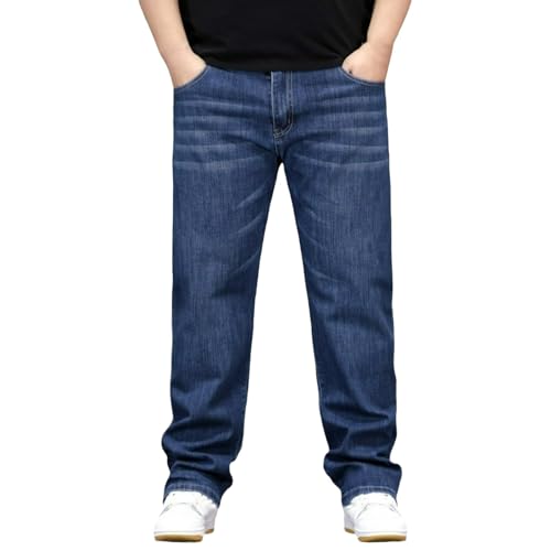 Jeans Pants Trousers Denim Large Embroidered Fat Stretch Straight Tube Business Commuter Loose Casual for Men