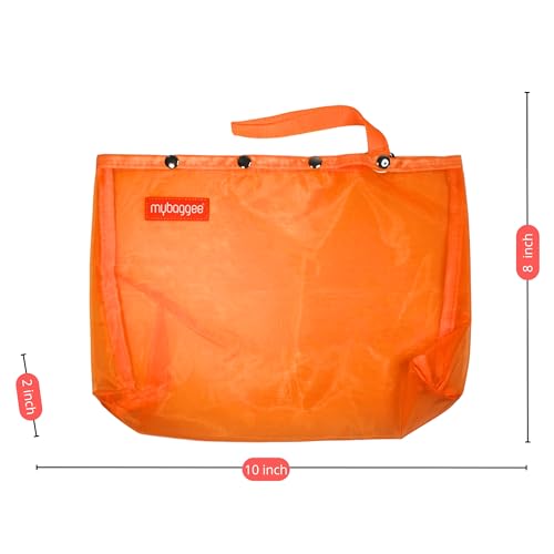 Image of Medium 4 Snaps Mesh Travel Knitting Bag with Snap Opening, Lightweight Nylon Storage Pouch for Yarns, Needles and Accessories (Orange)