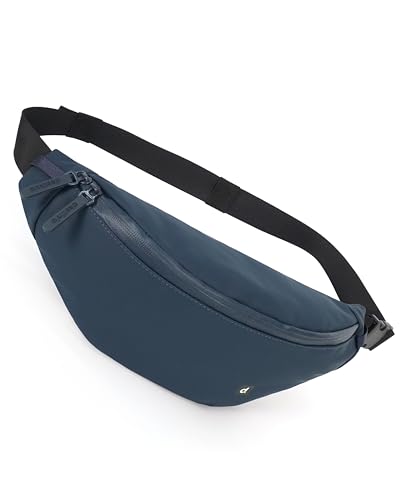 Image of Destinio Waist Bag for Men and Women - Anti Theft, Waterproof Zippers and Back Pocket - Large Travel Waist Pouch, Fanny Pack, Belt & Hip Bag for Hiking, Passport, Gym (Blue)