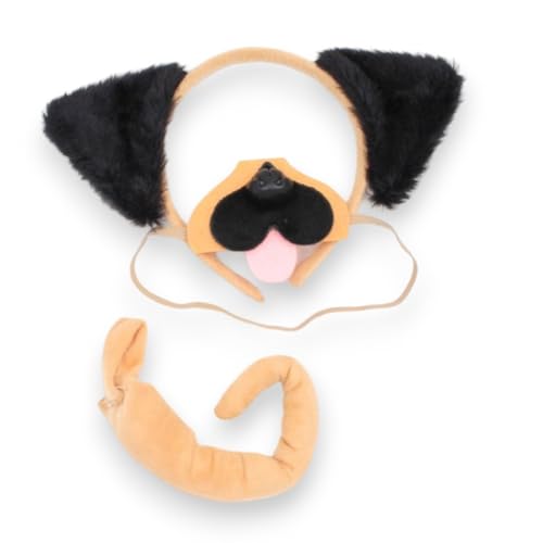 Brauner Mops Hundeohren Stirnband, Nase und Schwanz Garnitur.