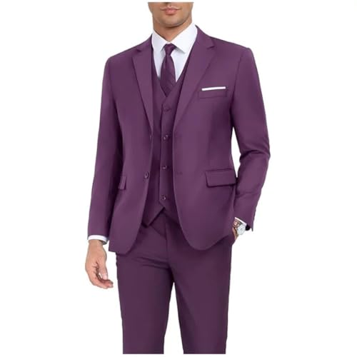 Men's Slim Fit 3-Piece Suit Set | 2-Button Wedding/Business Tuxedo (Jacket+Vest+Pants)