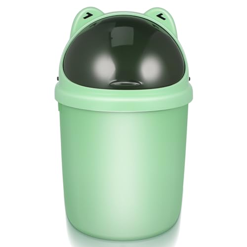Image of IMIKEYA Mini Frog Trash Can Cute Small Trash Can with Lid Flip Plastic Desktop Waste Basket for Bathrooms, Kitchens, Offices, Dressing Table