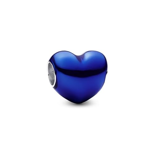 CWOne Designs S925 Sterling Silver Family Moments Love Heart Charm for Pandora Charm Bracelets. (Blue Metallic)