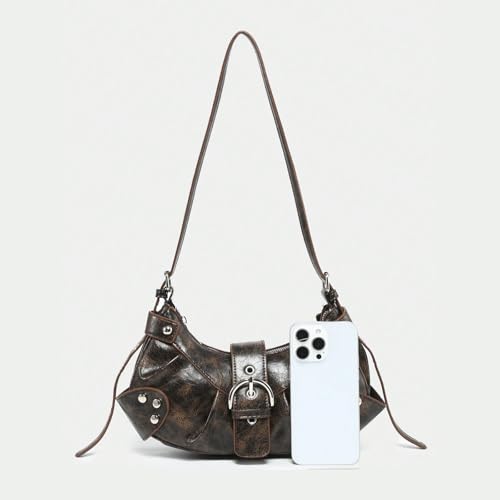 Image of Women's Y2K Purse Shoulder Bag Top Handle Handbag Small Punk Hobo Clutch Purses Bags Trendy Trendy Leather Buckle Punk Purses