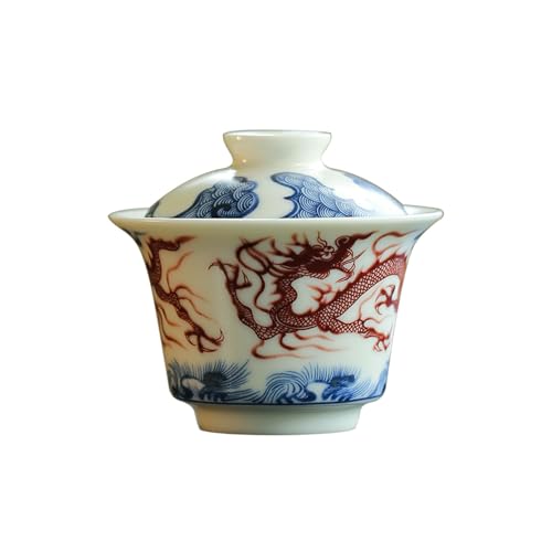 Tazón de té Jingdezhen con patrón de dragón azul y blanco de 150 ml, juego de té Kung Fu para el hogar, cuenco Er Cai Gai: Chuan