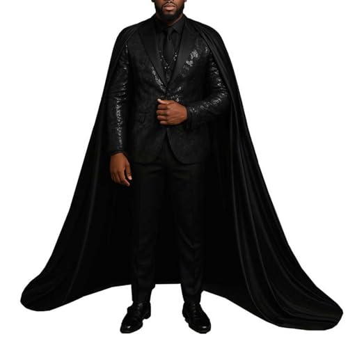 Men's 3 Piece Slim Fit Shiny Blazer Pants Detachable Satin Capes Tuxedo Set for Wedding Party Graduation Ball