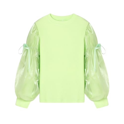 Image of LittleSpring Girls Puff Long Sleeve Shirt with Sheer Mesh Sleeve