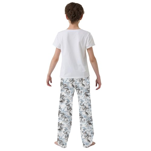 Retro Chinese Dragon Boys Long Pants Soft Trousers Elastic Waist Kids Lounge Bottoms with Pockets S-XL3