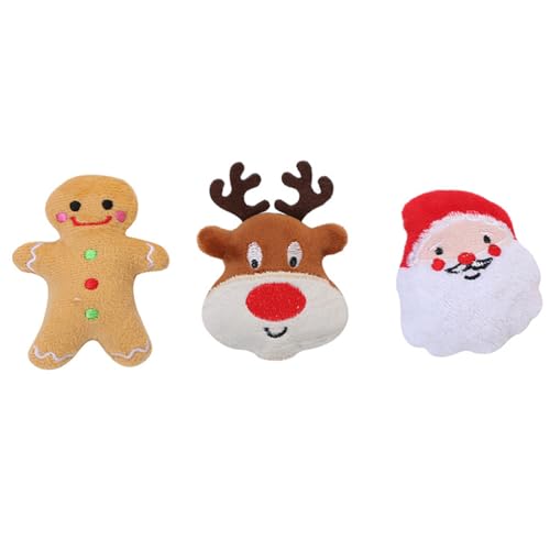 minkissy 3pcs Christmas Pet Toys Santa Reindeer Gingerbread Man Dog Cat Plush Toys Chew Toy Chewer Teething Toys for Puppy Cat Pet (Random Style)