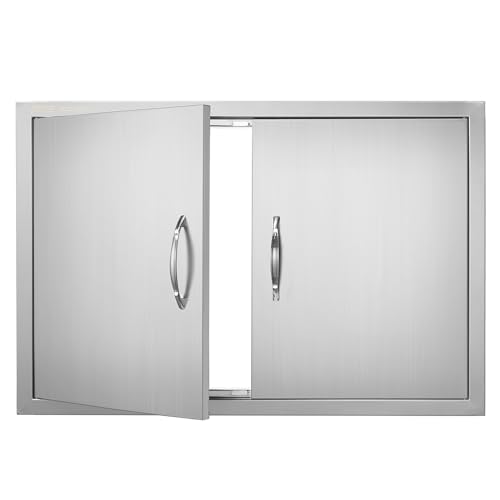 Image of VEVOR BBQ Access Door 33W x 22H Inch, Double BBQ Door Stainless Steel, Outdoor Kitchen Doors for BBQ Island, Grilling Station, Outside Cabinet