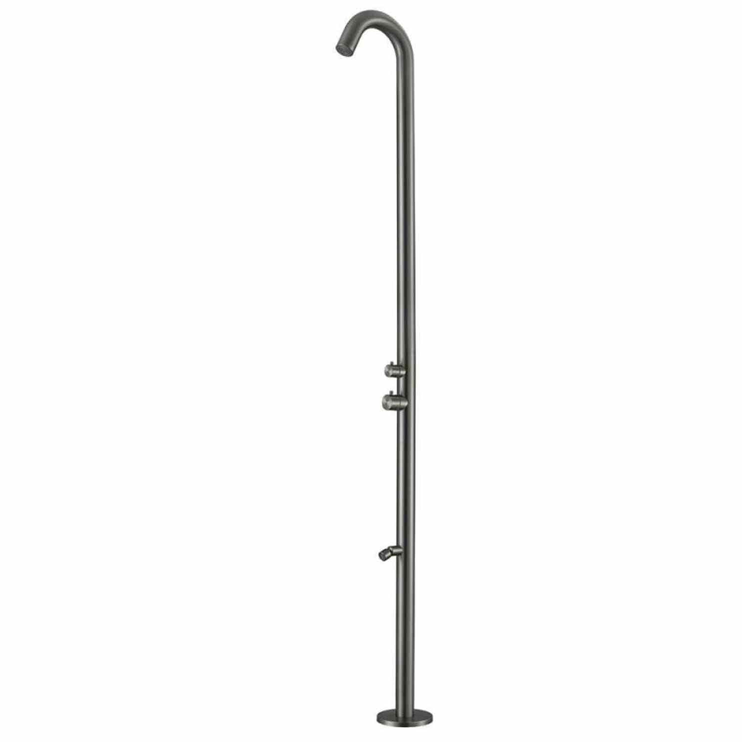 SINED Doccia esterna per giardino e piscina in acciaio inox AISI 316L colore canna di fucile con miscelatore acqua calda-fredda soffione con deviatore lavapiedi e attacchi a scomparsa C-BOX DOCCIA-Q