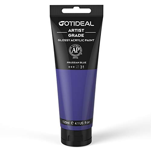 Image of GOTIDEAL Acrylic Paint Prussian Blue Tubes(120ml, 4.1 oz) Non Toxic Non Fading,Rich Pigments for Painters, Adults & Kids, Ideal for Canvas Wood Clay Fabric Ceramic Craft Supplies (Prussian Blue)