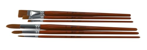 Image of Sax Copper Acrylic Brushes with Long Wood Handle, Round and Bright Sizes 2, 6, and 10 (Set of 6)