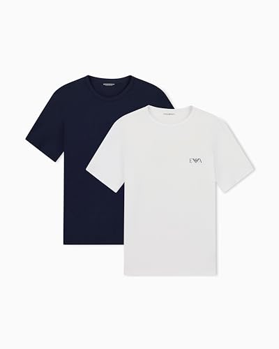 Vestibilità aderente T-Shirt Girocollo da Uomo con monogramma audace, Confezione da 2, Blu, Taglia L, Blu, L